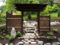 Japanese Wooden Gate entrance into Japanese Garden. 