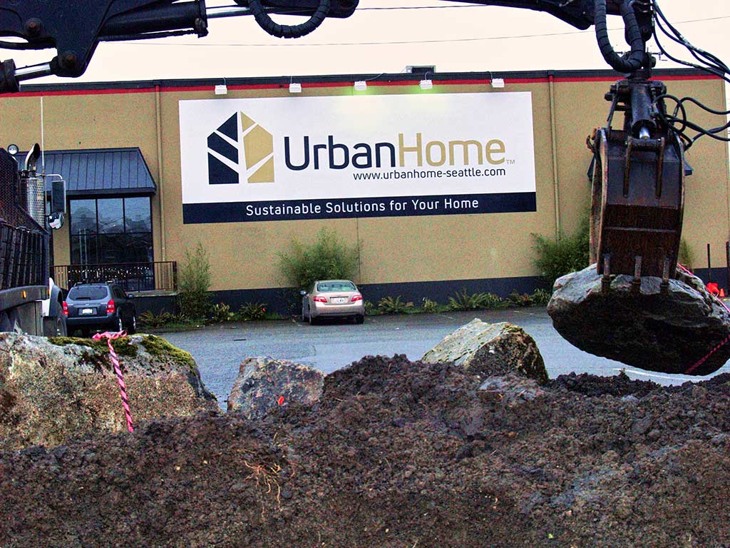 Former Urban home logo and the construction of a new garden.